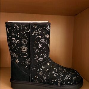 Rare Zodiac Black UGG Boots with Silver Celestial Embroidery NIB
